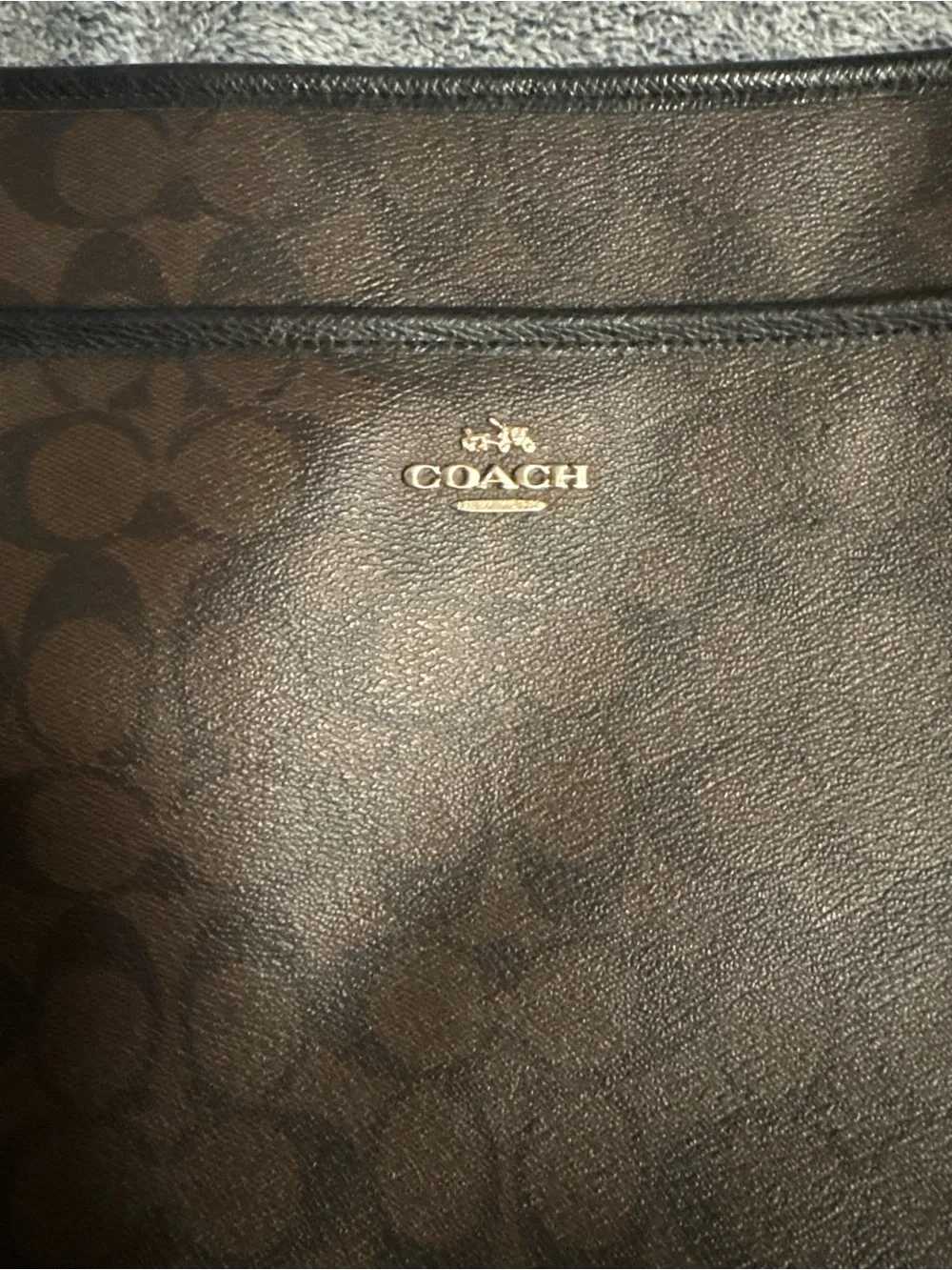Coach Brown Logo-Print Crossbody Bag with Dark Brown Strap